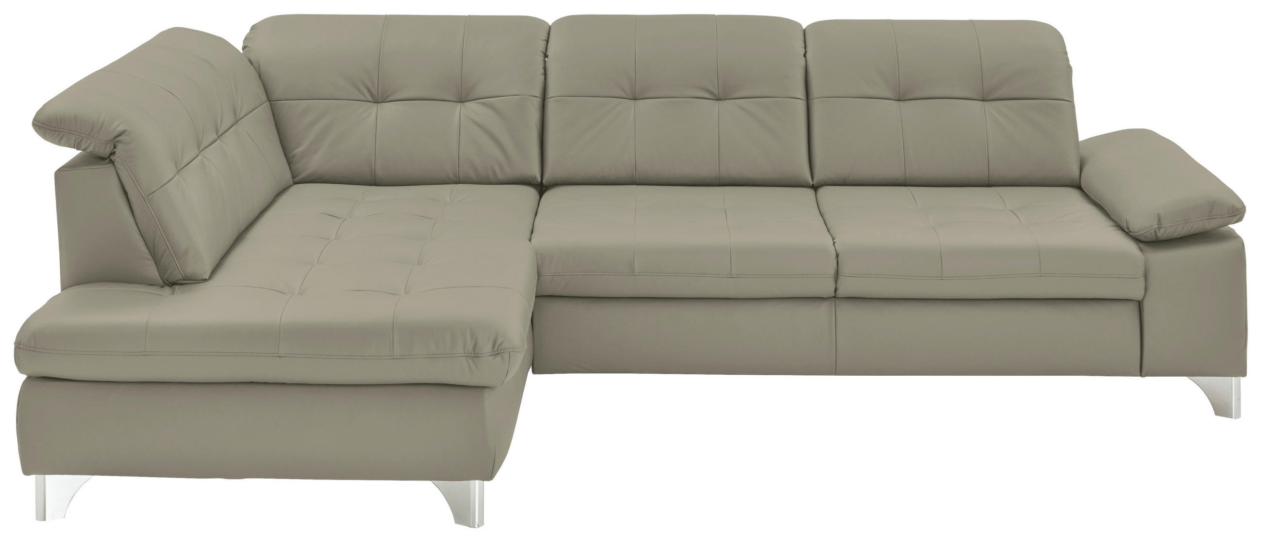 ECKSOFA in Echtleder Hellgrau  - Hellgrau, Basics, Leder/Metall (211/309cm) - Beldomo Speed