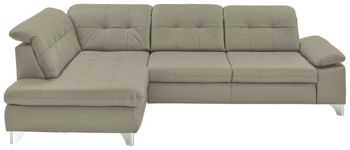 ECKSOFA Echtleder Hellgrau  - Hellgrau, Basics, Leder/Metall (211/309cm) - Beldomo Speed