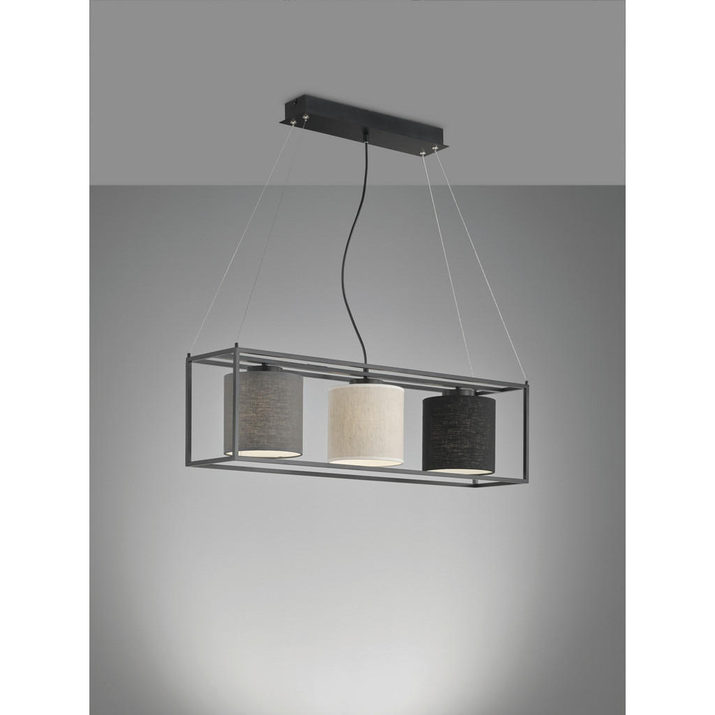 Thumbnail - Fischer & Honsel Hängeleuchte Gilli, Grau, Schwarz, Sand, Metall, Textil, länglich,länglich, 20x160x90 cm, Lampen & Leuc...