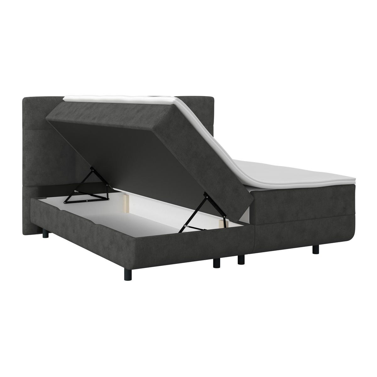 POLSTERBETT Bettkasten, Topper 180/200 cm  in Dunkelgrau  - Dunkelgrau/Schwarz, MODERN, Kunststoff/Textil (180/200cm) - MID.YOU