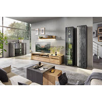 WOHNWAND  in Schwarz, Eichefarben  326/205,5/53,7 cm  - Eichefarben/Anthrazit, Natur, Glas/Holz (326/205,5/53,7cm) - Valnatura