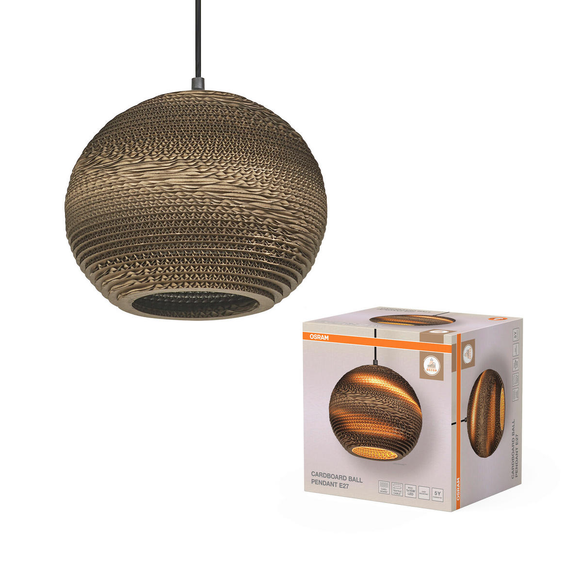 HÄNGELEUCHTE 26/127 cm  - Braun, Natur, Karton/Metall (26/127cm) - Osram