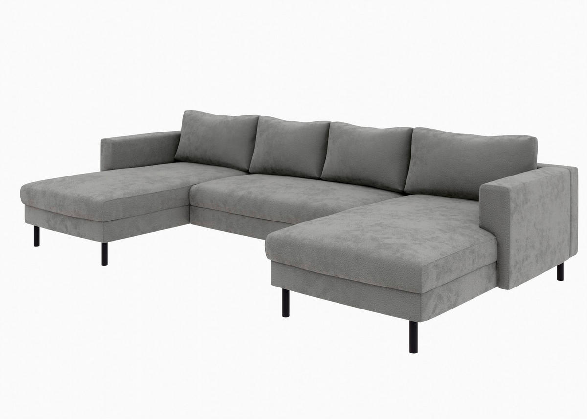 WOHNLANDSCHAFT Anthrazit Struktur  - Anthrazit/Schwarz, MODERN, Textil/Metall (161/306/161cm) - Trendmanufaktur