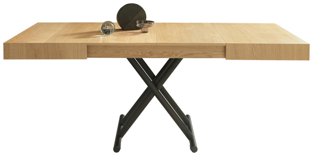 COUCHTISCH/ESSTISCH Eiche furniert, teilmassiv 120-220/80/28-88 cm rechteckig Schwarz, Eichefarben  - Eichefarben/Schwarz, Design, Holz/Metall (120-220/80/28-88cm) - Dieter Knoll