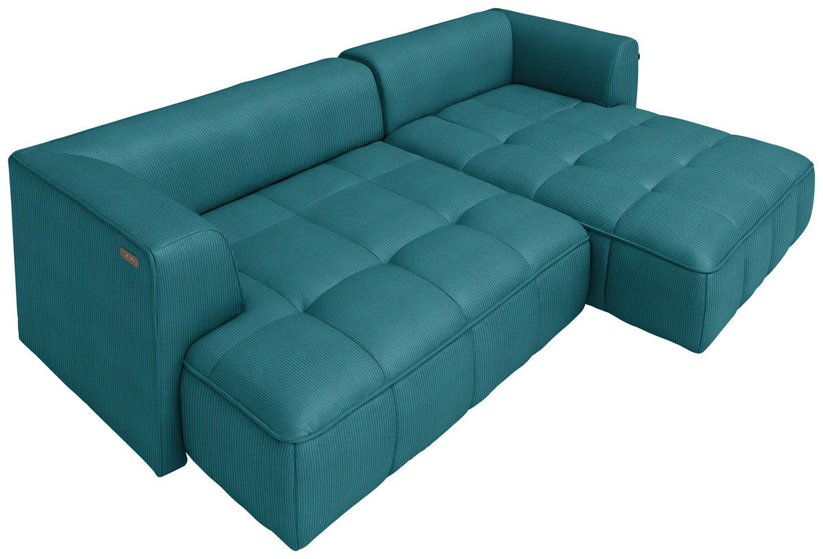 ECKSOFA Feincord Petrol  - Petrol/Schwarz, Design, Kunststoff/Textil (288/188cm) - Welnova