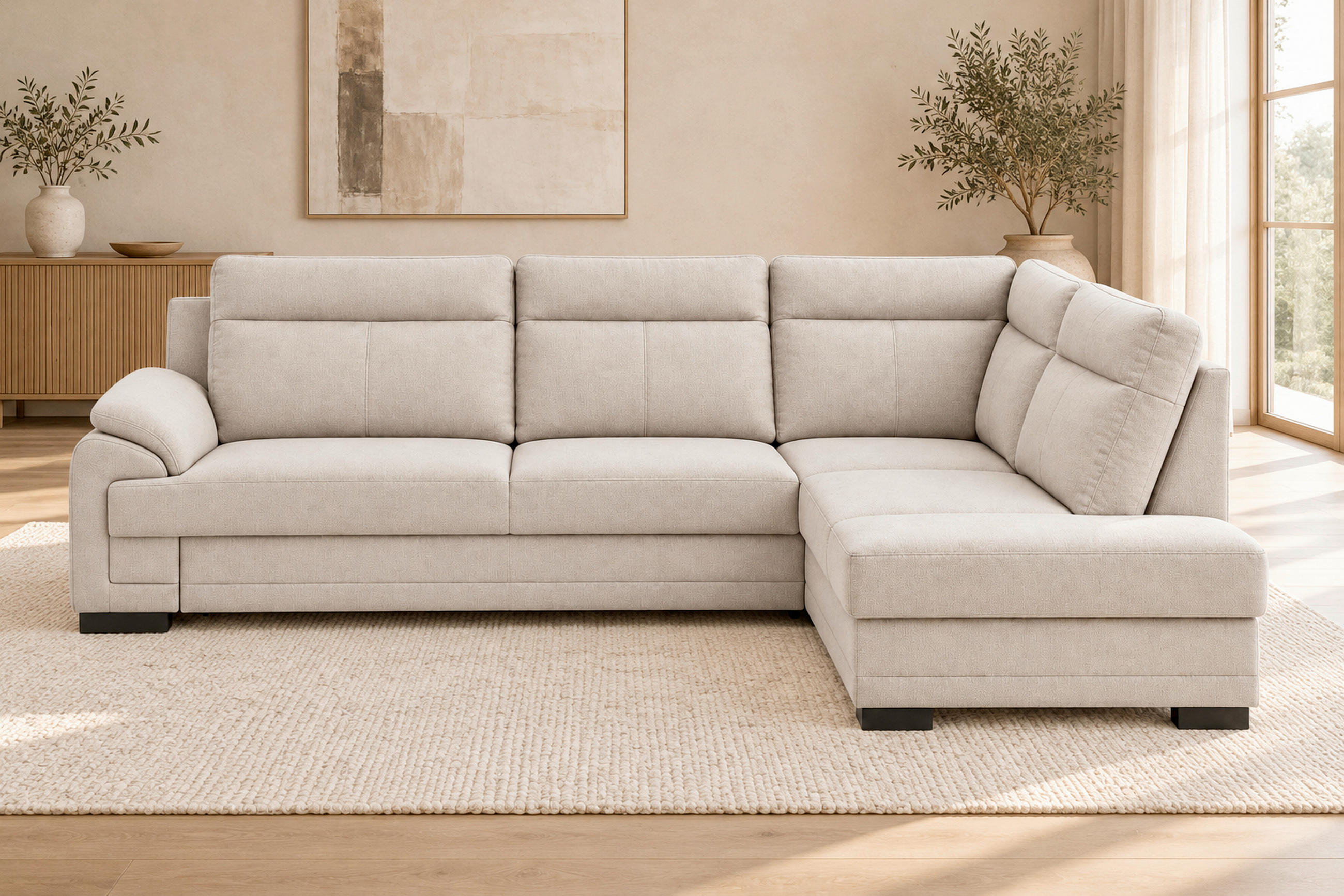 ECKSOFA ALTONA in Flachgewebe Sandfarben  - Sandfarben/Schwarz, Basics, Holz/Holzwerkstoff (268/207cm) - Livetastic