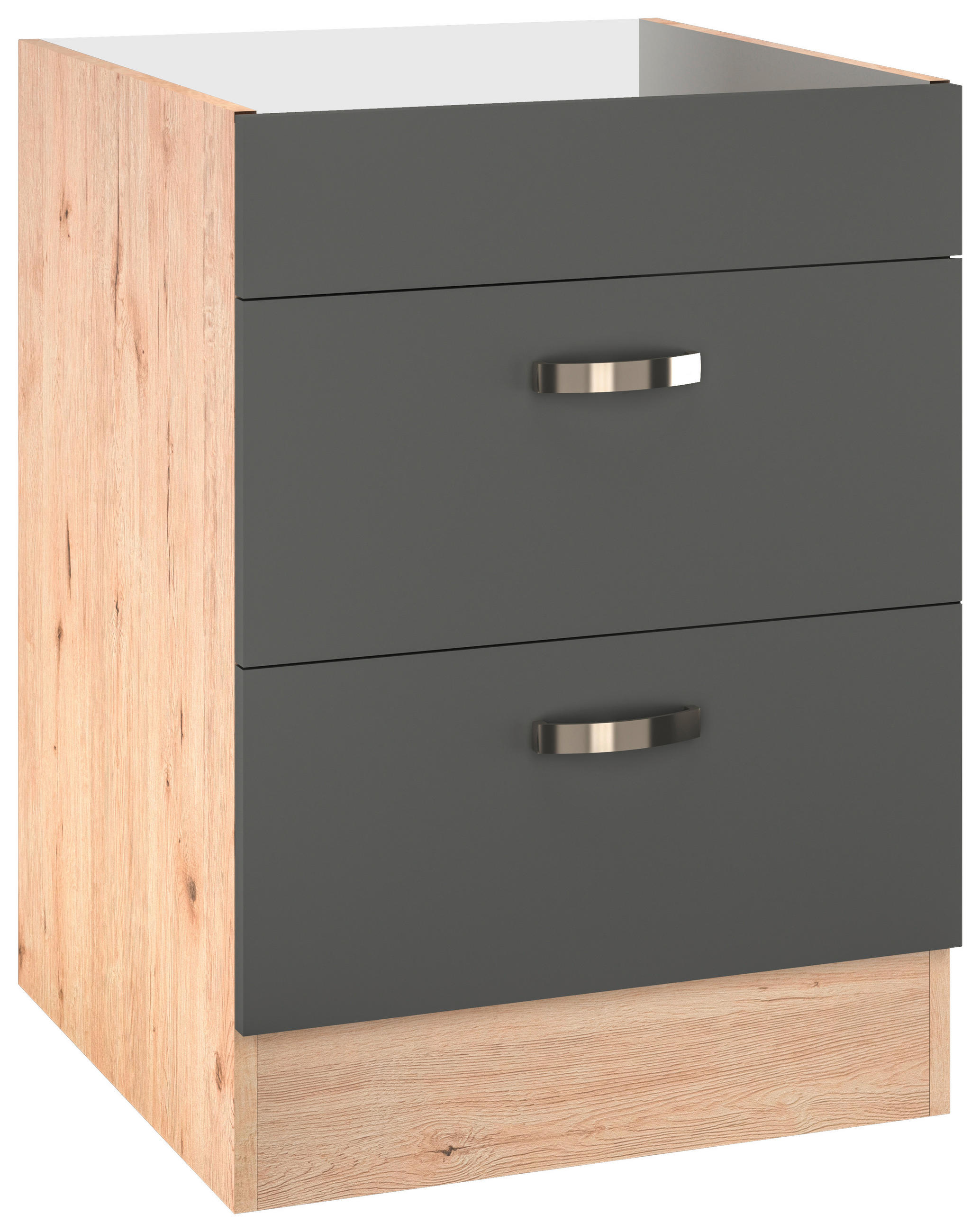 Thumbnail - FlexWell Schubkastenunterschrank, Eiche San Remo, Dunkelgrau, Metall, 2 Schubladen, einzeln stellbar, 60x82x57 cm, Made ...