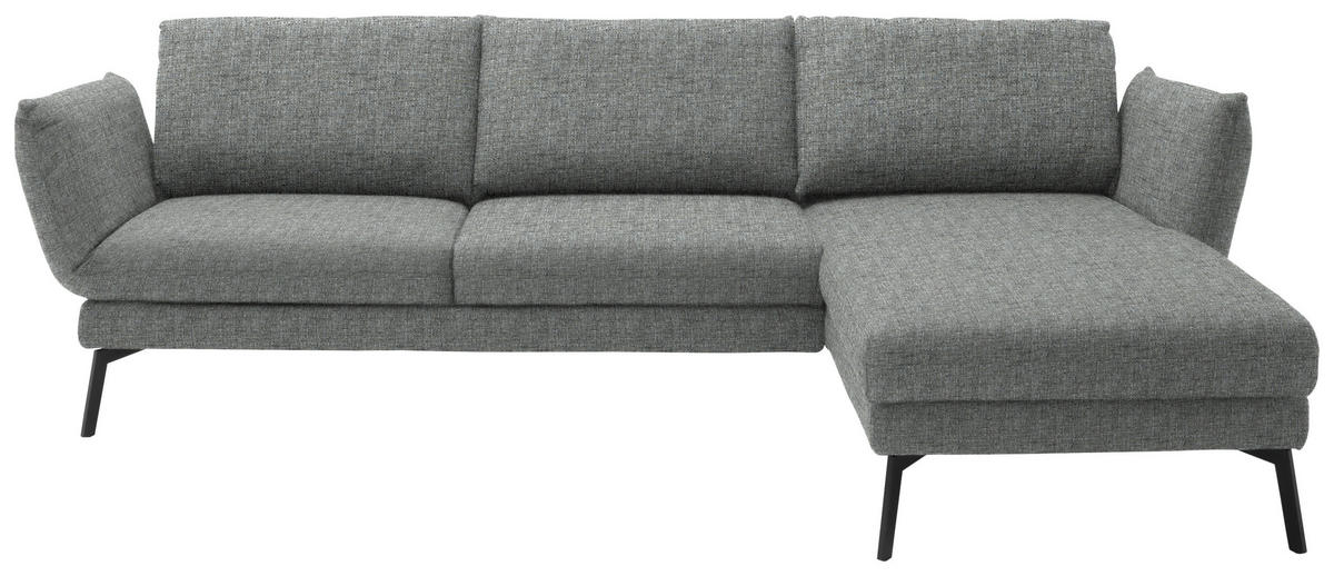ECKSOFA in Flachgewebe Hellgrau  277/175 cm  - Hellgrau/Schwarz, Design, Textil/Metall (277/175cm) - Schöner Wohnen