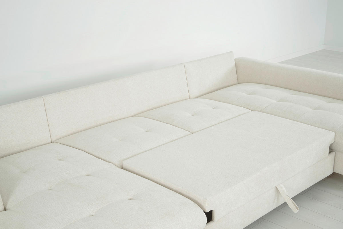 WOHNLANDSCHAFT Beige Chenille  - Beige/Schwarz, KONVENTIONELL, Textil/Metall (160/340/188cm) - Xora