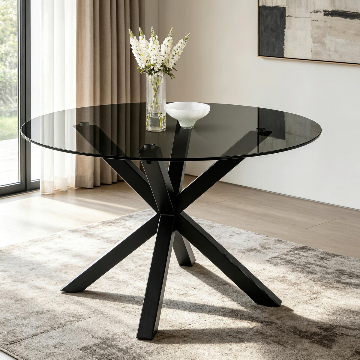 ESSTISCH  Metall, Glas rund Grau, Schwarz  - Schwarz/Grau, MODERN, Glas/Metall (119/75,5cm) - P & B