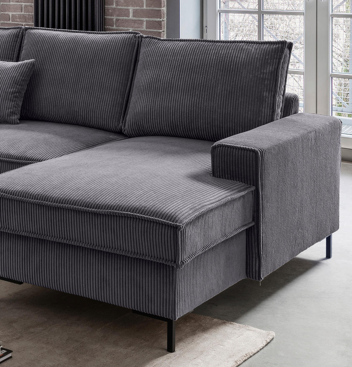 SJEDEĆA GARNITURA tekstil  siva   - siva/crna, Moderno, tekstil/metal (198/309/150cm) - MID.YOU