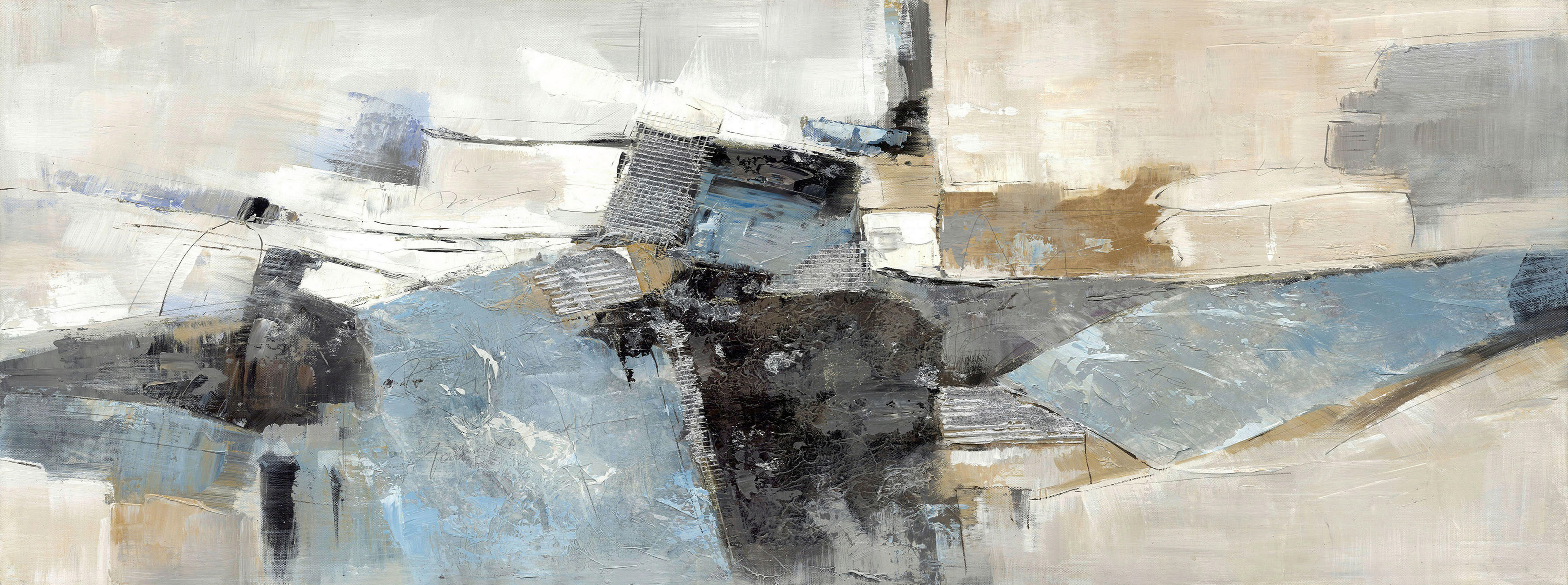 Monee OLEJOMAĽBA, abstraktné, 180/70 cm - modrá, čierna, biela