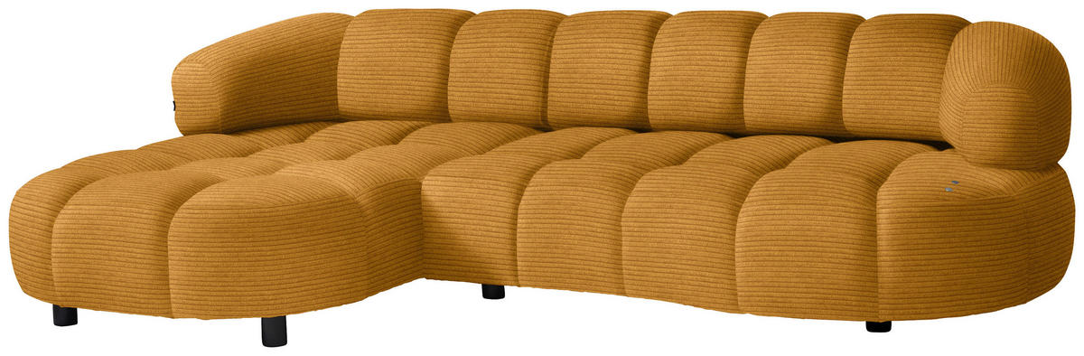 ECKSOFA in Cord, Velours Currygelb  183/284 cm  - Currygelb/Schwarz, Design, Holz/Textil (183/284cm) - Welnova