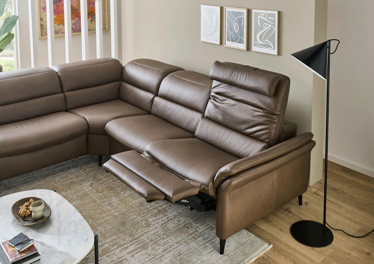 ECKSOFA Braun Echtleder  - Schwarz/Braun, Design, Leder/Metall (260/287cm) - Valdera