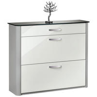 SCHUHSCHRANK Weiß, Alufarben  - Chromfarben/Alufarben, Basics, Glas/Holzwerkstoff (117/97/28cm) - Moderano