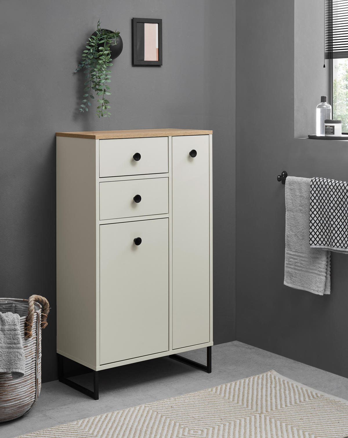 MIDISCHRANK 60/106/32 cm  - Kaschmir/Eichefarben, MODERN, Holzwerkstoff/Kunststoff (60/106/32cm) - MID.YOU