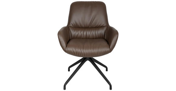 ARMLEHNSTUHL  in Aluminium, Eisen Echtleder pigmentiert  - Schwarz/Braun, Design, Leder/Metall (64/89/65cm) - Dieter Knoll