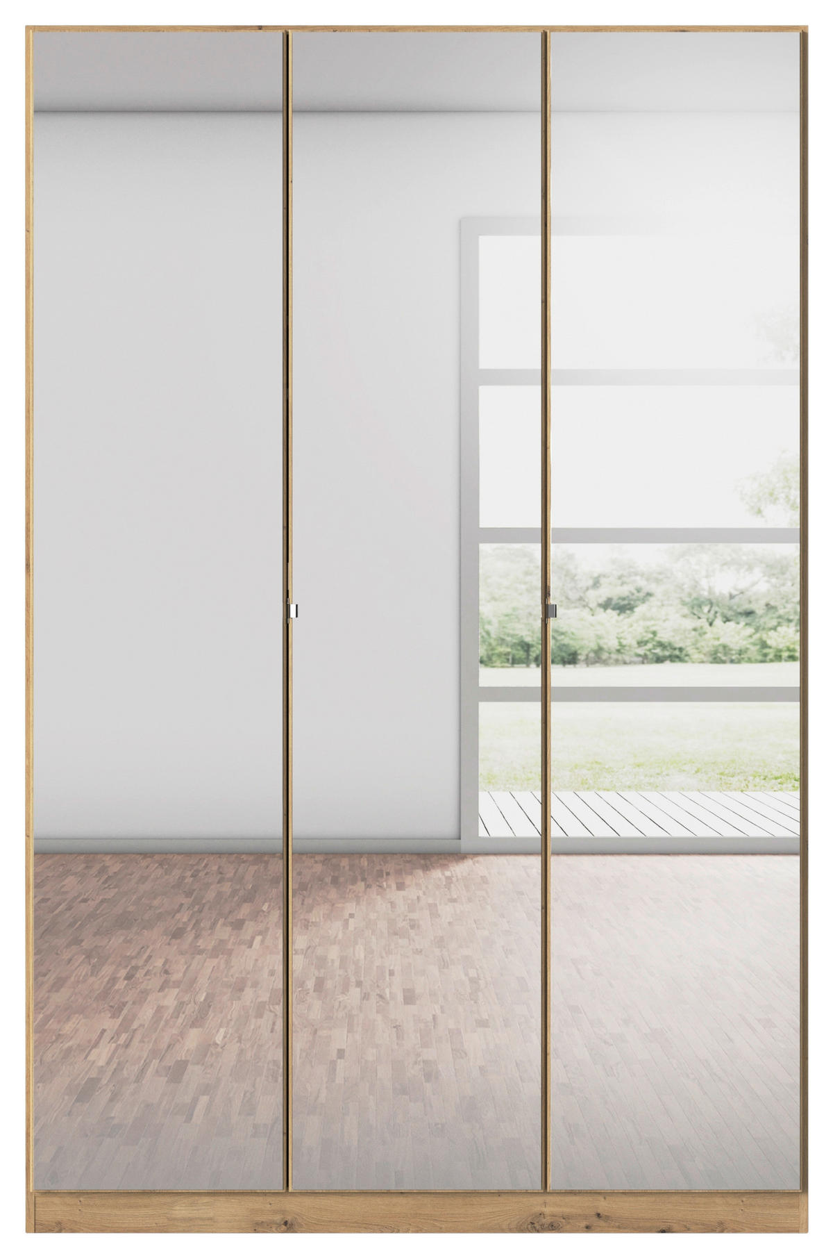 DREHTÜRENSCHRANK 136/210/54 cm 3-türig Eiche Artisan  - Chromfarben/Eiche Artisan, MODERN, Glas/Holzwerkstoff (136/210/54cm) - Rauch Möbel