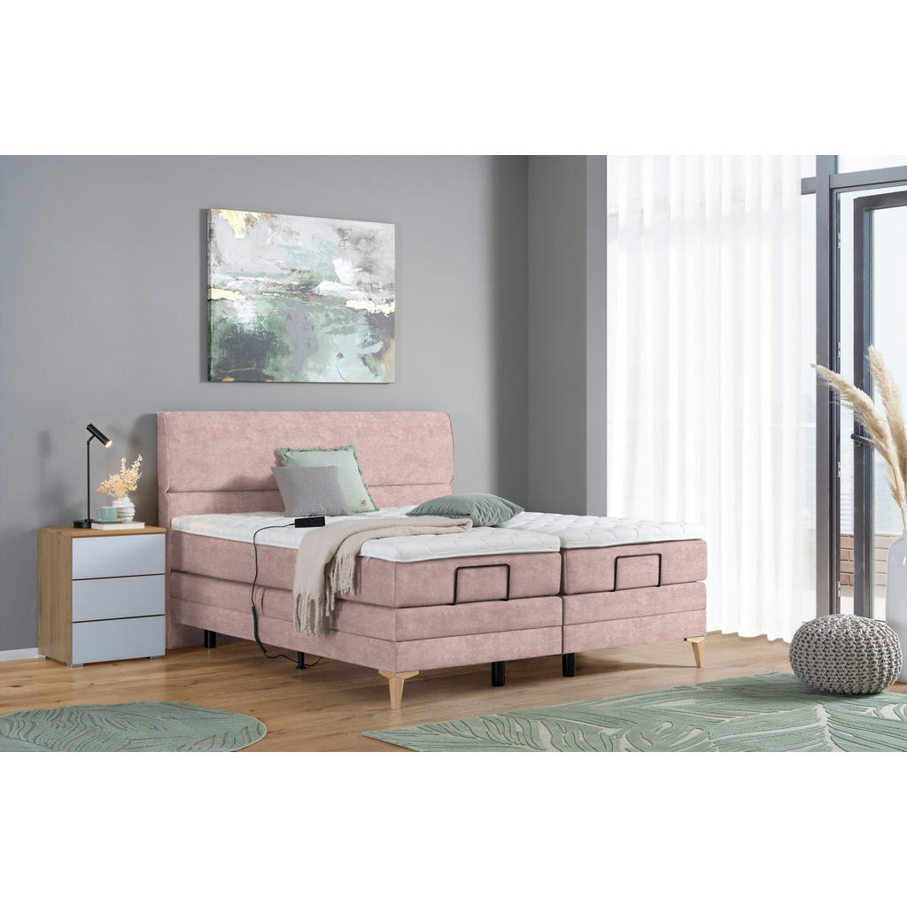 Thumbnail - Voleo Boxspringbett, Altrosa, Textil, H2 + H3, 7-Zonen, Höhe ca. 19 cm, 200x200 cm, Über- und Sondergrößen erhältlich, g...