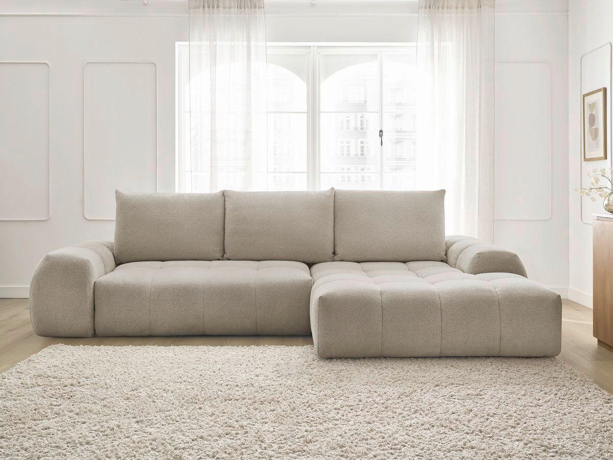 ECKSCHLAFSOFA EVEREST  mit Rücken echt, Armteil links, Armteil rechts Flachgewebe Taupe  - Taupe/Schwarz, MODERN, Kunststoff/Textil (180/318cm) - Livetastic