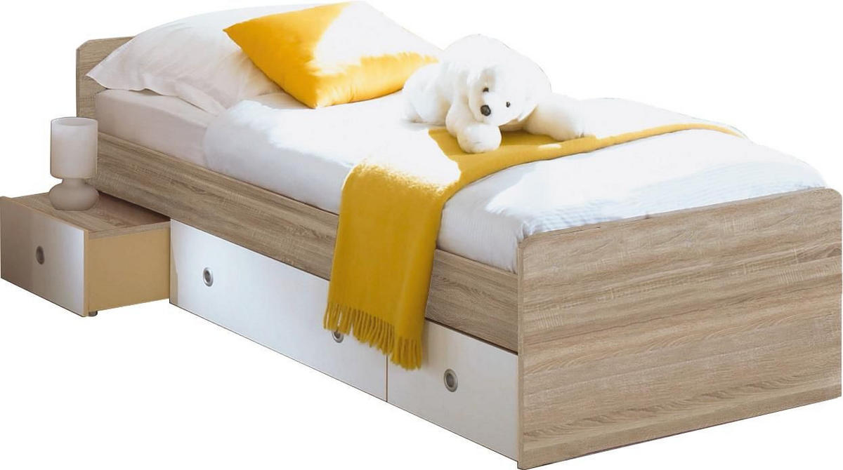 STAURAUMBETT 90/200 cm  in Weiß, Sonoma Eiche  - Eichefarben/Weiß, Design, Holzwerkstoff (90/200cm) - Carryhome
