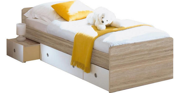 STAURAUMBETT 90/200 cm in Weiß, Sonoma Eiche - Eichefarben/Weiß, Design, Holzwerkstoff (90/200cm) - Carryhome