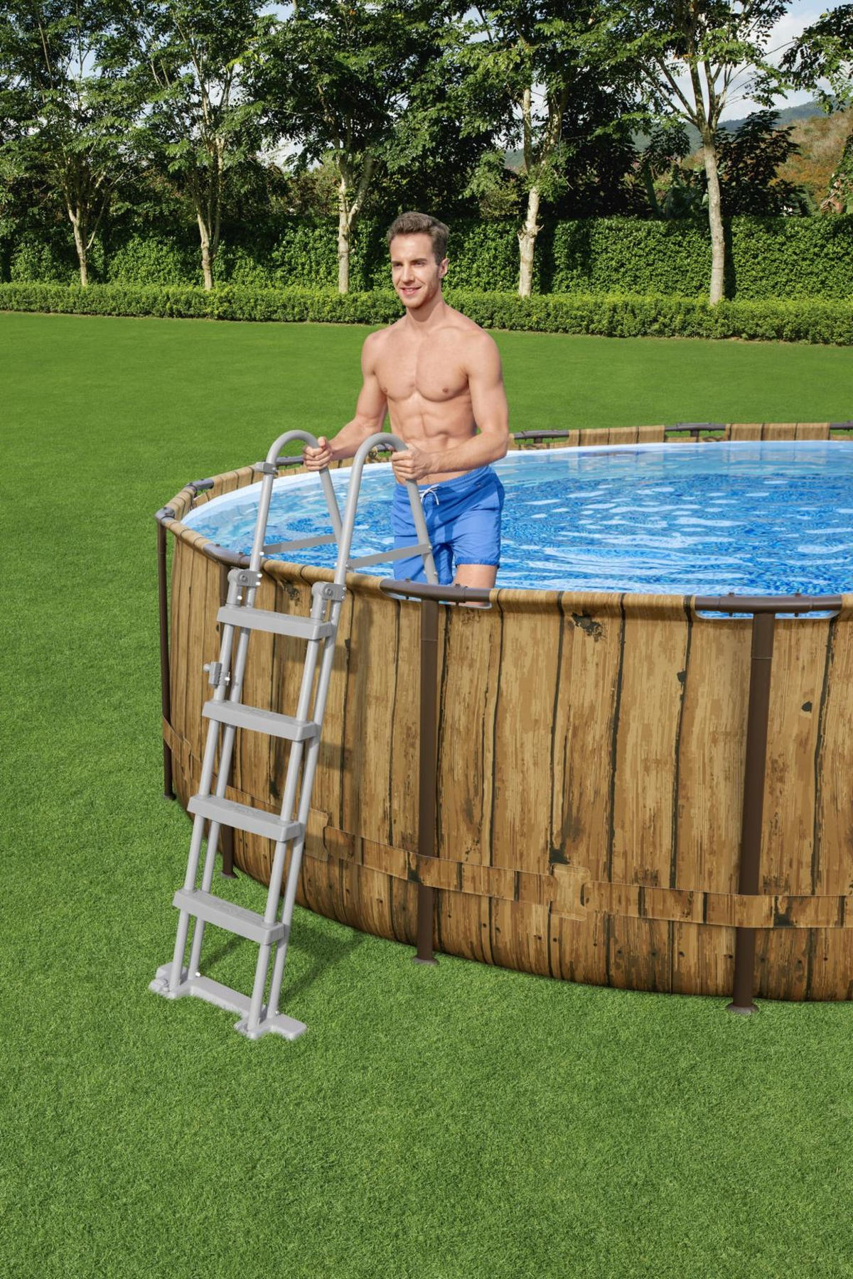 POOLSET 56725GS 488/122 cm  - Blau/Braun, KONVENTIONELL, Kunststoff/Metall (488/122cm) - Bestway