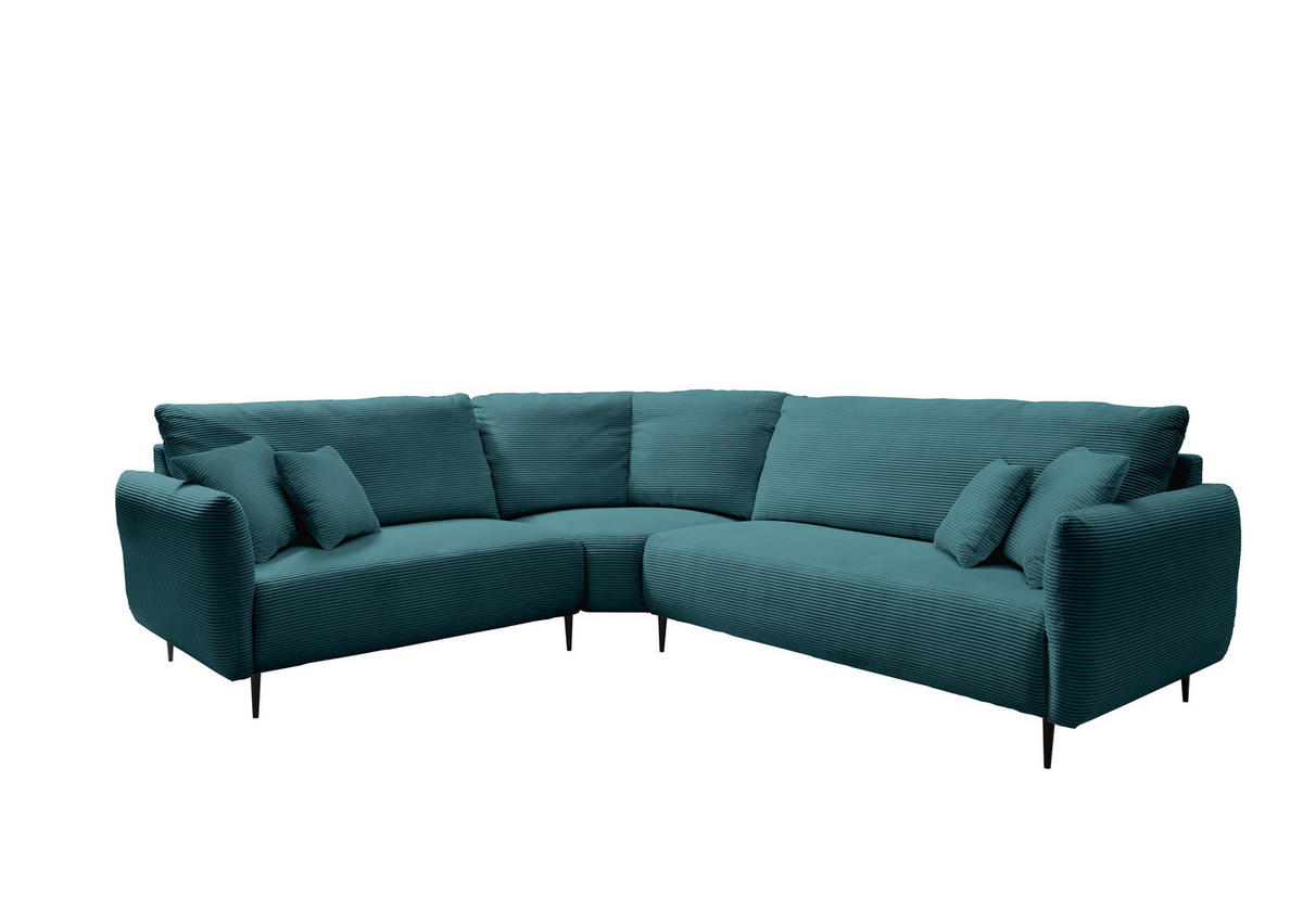 ECKSOFA Petrol Cord  - Petrol/Schwarz, Design, Textil/Metall (256/294cm) - Livetastic