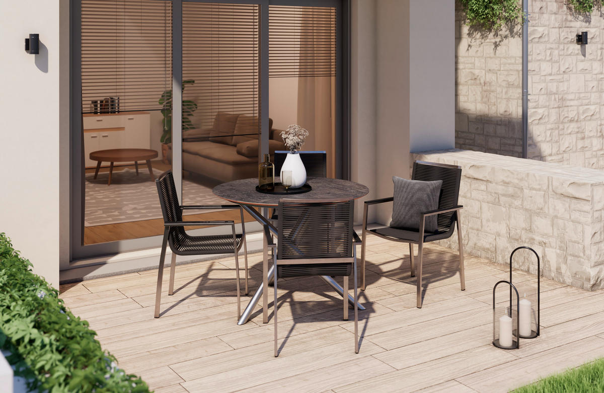 GARTENTISCH 110/110/75 cm Metall, Kunststoff rund  - Edelstahlfarben, Design, Kunststoff/Metall (110/110/75cm) - Ambia Garden