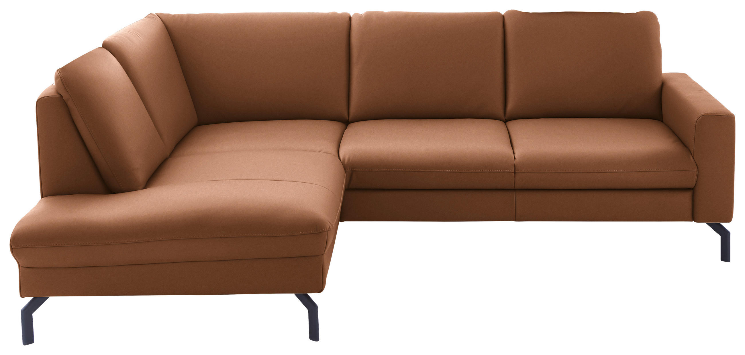 ECKSOFA in Echtleder Hellbraun  194/250 cm  - Hellbraun/Schwarz, Design, Leder/Metall (194/250cm) - Beldomo Premium