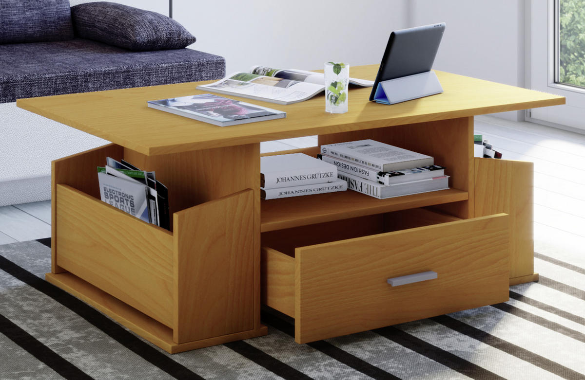 Couchtisch in Buchefarbe in Holzwerkstoff 110/52/44 cm  - Silberfarben/Buchefarben, Basics, Holzwerkstoff/Kunststoff (110/52/44cm) - MID.YOU