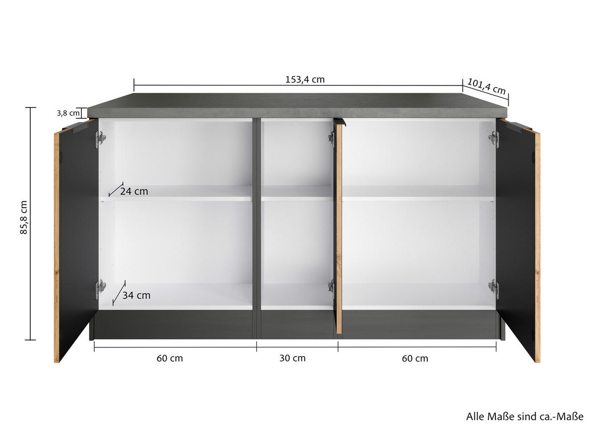 KÖKSÖ 153/86/101 cm  i grafitfärgad, ek Wotan  - ek Wotan/grafitfärgad, Basics, metall/trämaterial (153/86/101cm) - Held