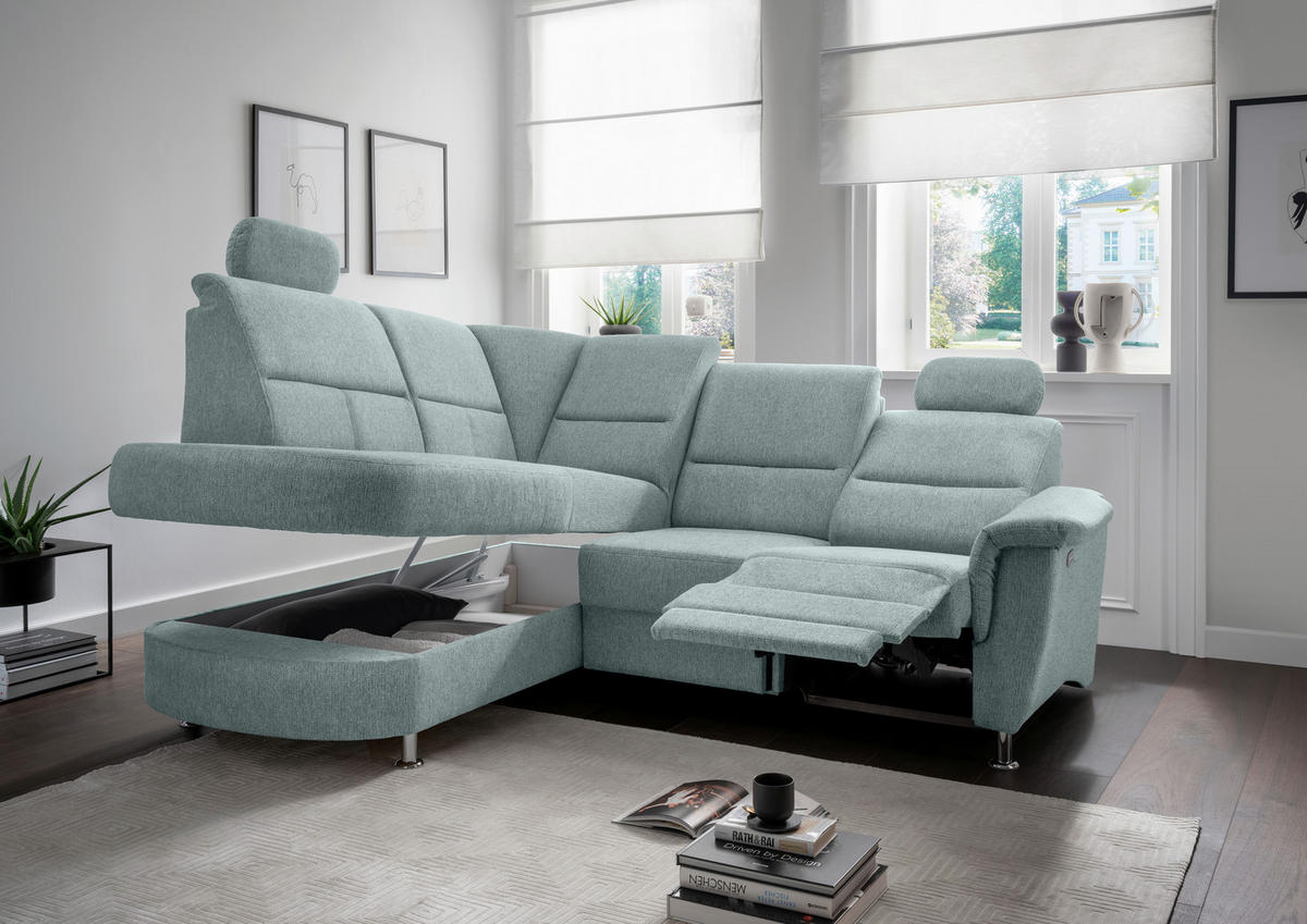 ECKSOFA in Chenille Blau  - Chromfarben/Blau, Konventionell, Textil/Metall (184/231cm) - Livetastic