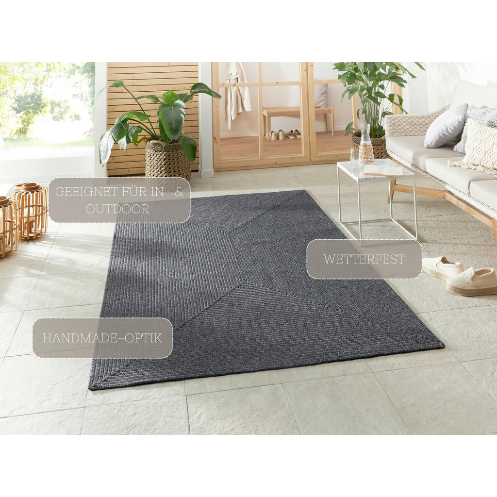 Thumbnail - Hanse Home Outdoorteppich Braided, Anthrazit, Kunststoff, Uni, rechteckig, 200x290 cm, strapazierfähig, pflegeleicht, st...