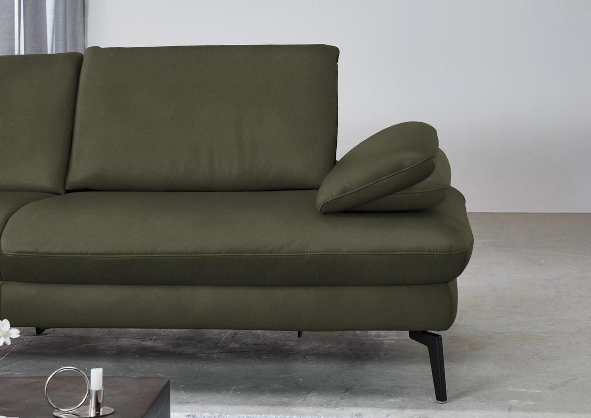 ECKSOFA in Echtleder Grau, Grün  - Schwarz/Grau, Design, Leder/Metall (157/325cm) - Dieter Knoll