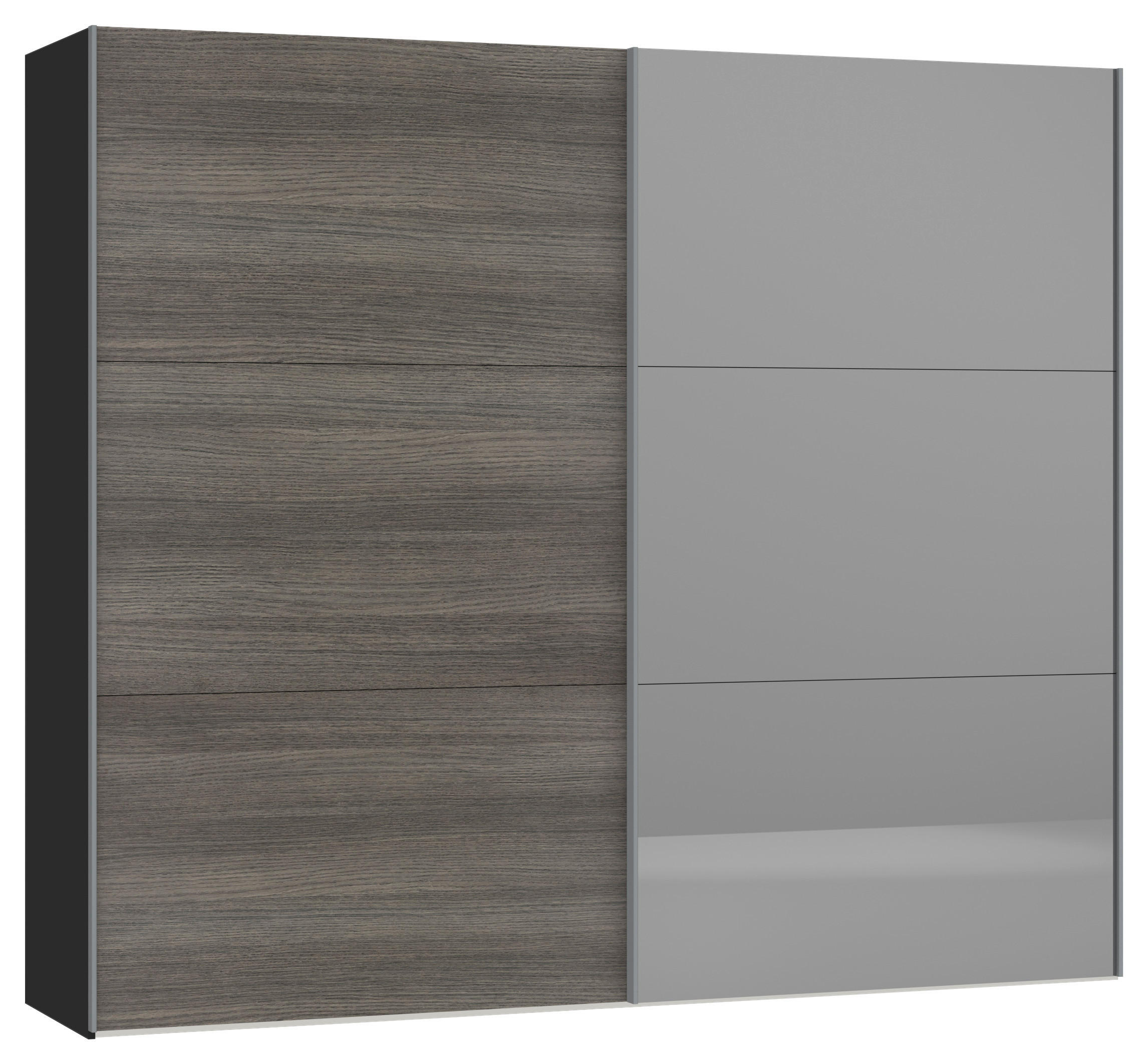 SCHWEBETÜRENSCHRANK 253/220/65 cm 2-türig Schwarz, Dunkelgrau  - Dunkelgrau/Silberfarben, Design, Glas/Holzwerkstoff (253/220/65cm) - Jutzler