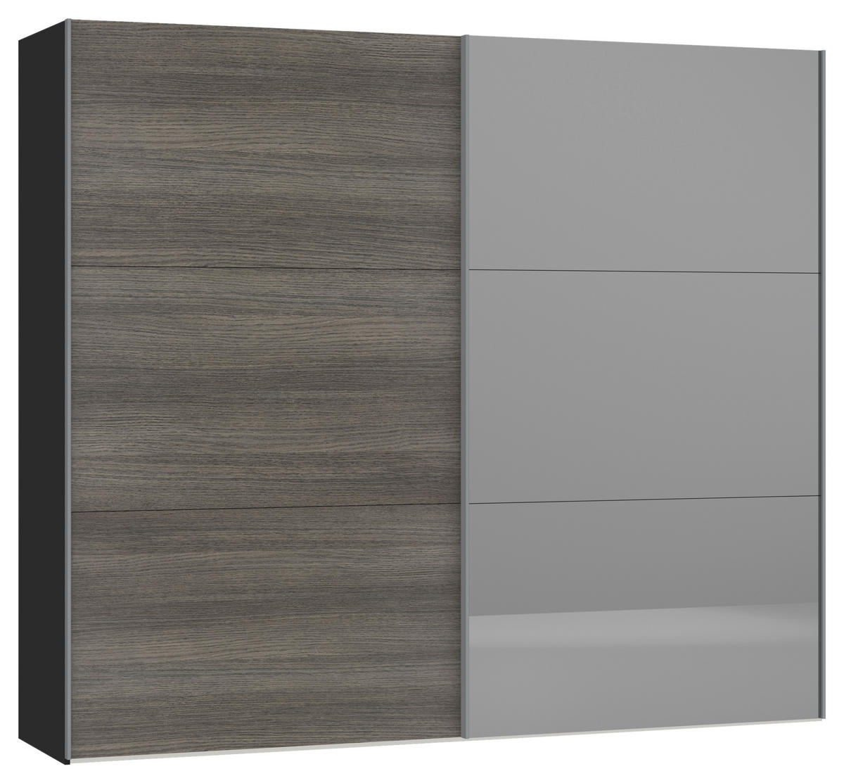 SCHWEBETÜRENSCHRANK 253/220/65 cm 2-türig Schwarz, Dunkelgrau  - Dunkelgrau/Silberfarben, Design, Glas/Holzwerkstoff (253/220/65cm) - Jutzler