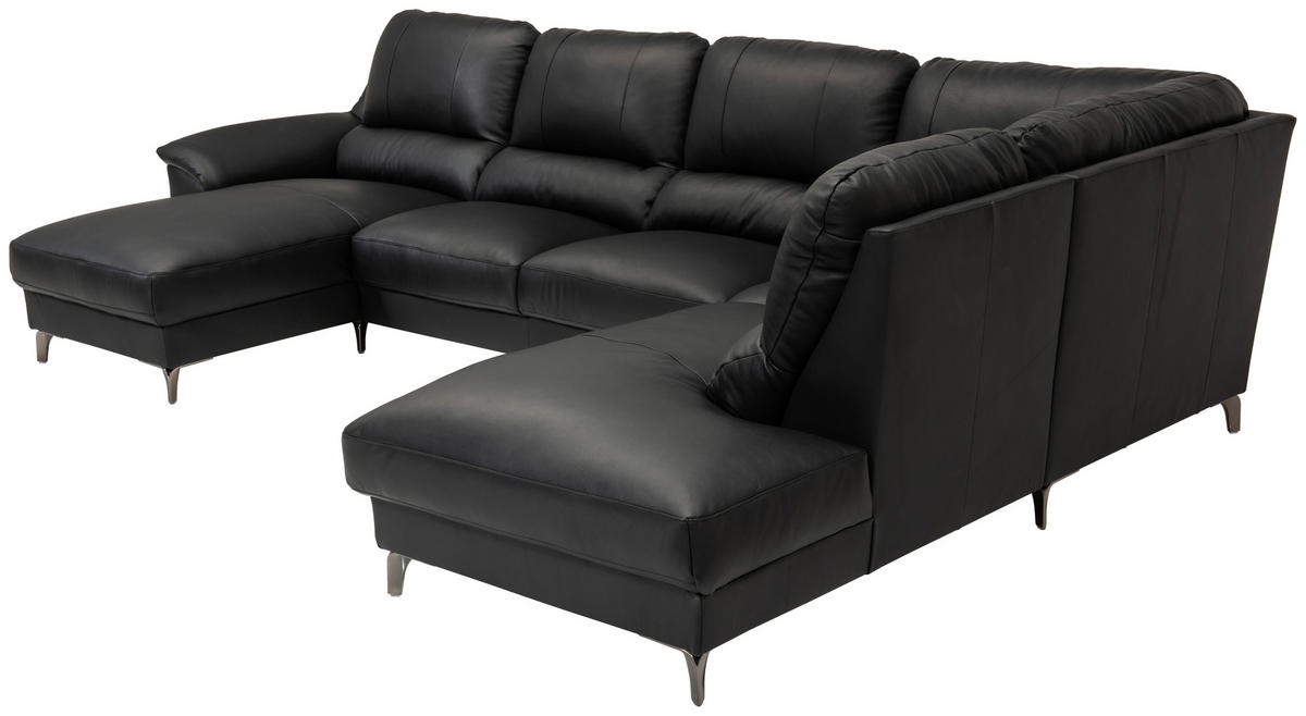 SOFA in Echtleder Schwarz  - Schwarz, Konventionell, Leder/Metall (163/326/212cm) - Livetastic
