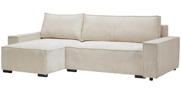 ECKSOFA in Cord, Webstoff Creme  - Creme/Schwarz, MODERN, Holz/Textil (157/265cm) - Carryhome