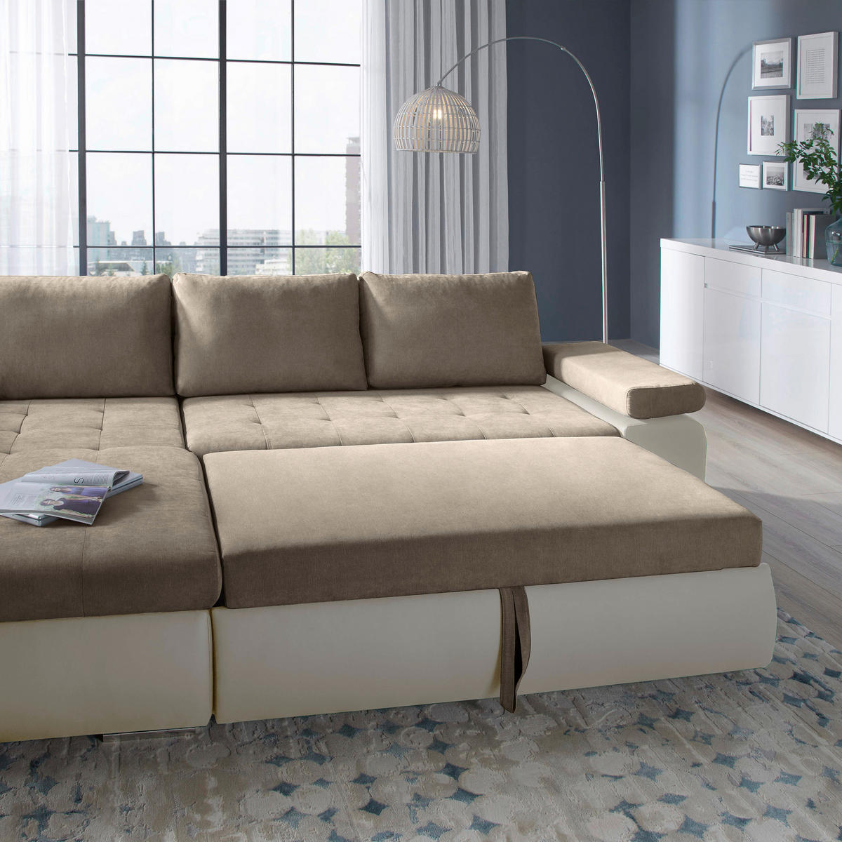 ECKSOFA in Flachgewebe Weiß, Hellbraun  175/271 cm  - Hellbraun/Weiß, Design, Kunststoff/Textil (175/271cm) - Xora