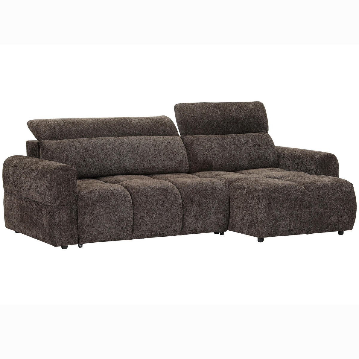 ECKSOFA Dunkelbraun Chenille Bettkasten, Rücken echt, Kopfteilverstellung, Sitztiefenverstellung  - Dunkelbraun/Schwarz, MODERN, Kunststoff/Textil (268/165cm) - Carryhome