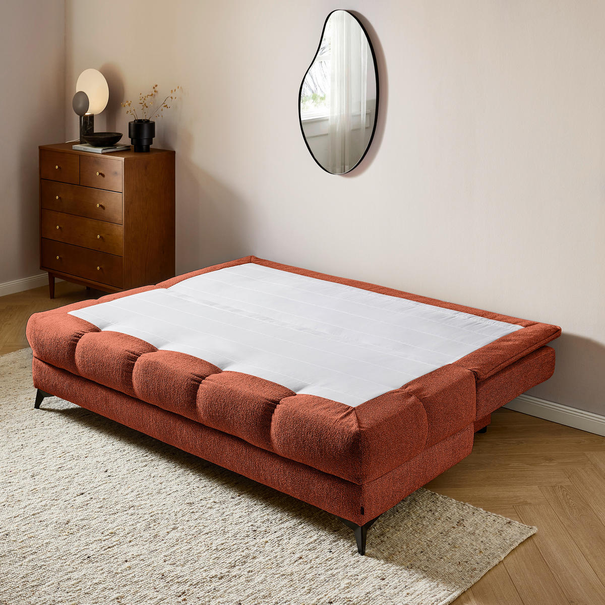 SCHLAFSOFA in Flachgewebe Rostfarben  - Rostfarben/Schwarz, Design, Textil/Metall (197/95/92cm) - Stylife
