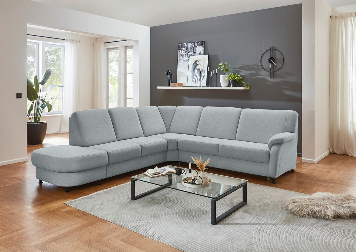 ECKSOFA  in Flachgewebe Grau  287/269 cm  - Schwarz/Grau, KONVENTIONELL, Textil/Metall (287/269cm) - Beldomo System