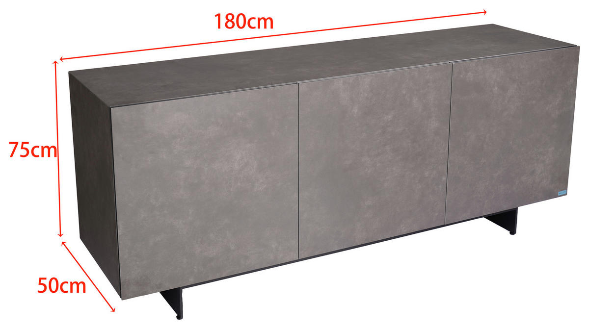 SIDEBOARD  180/75/50 cm 1 Schublade(n)  - Anthrazit/Schwarz, Design, Keramik/Holzwerkstoff (180/75/50cm) - Belluti