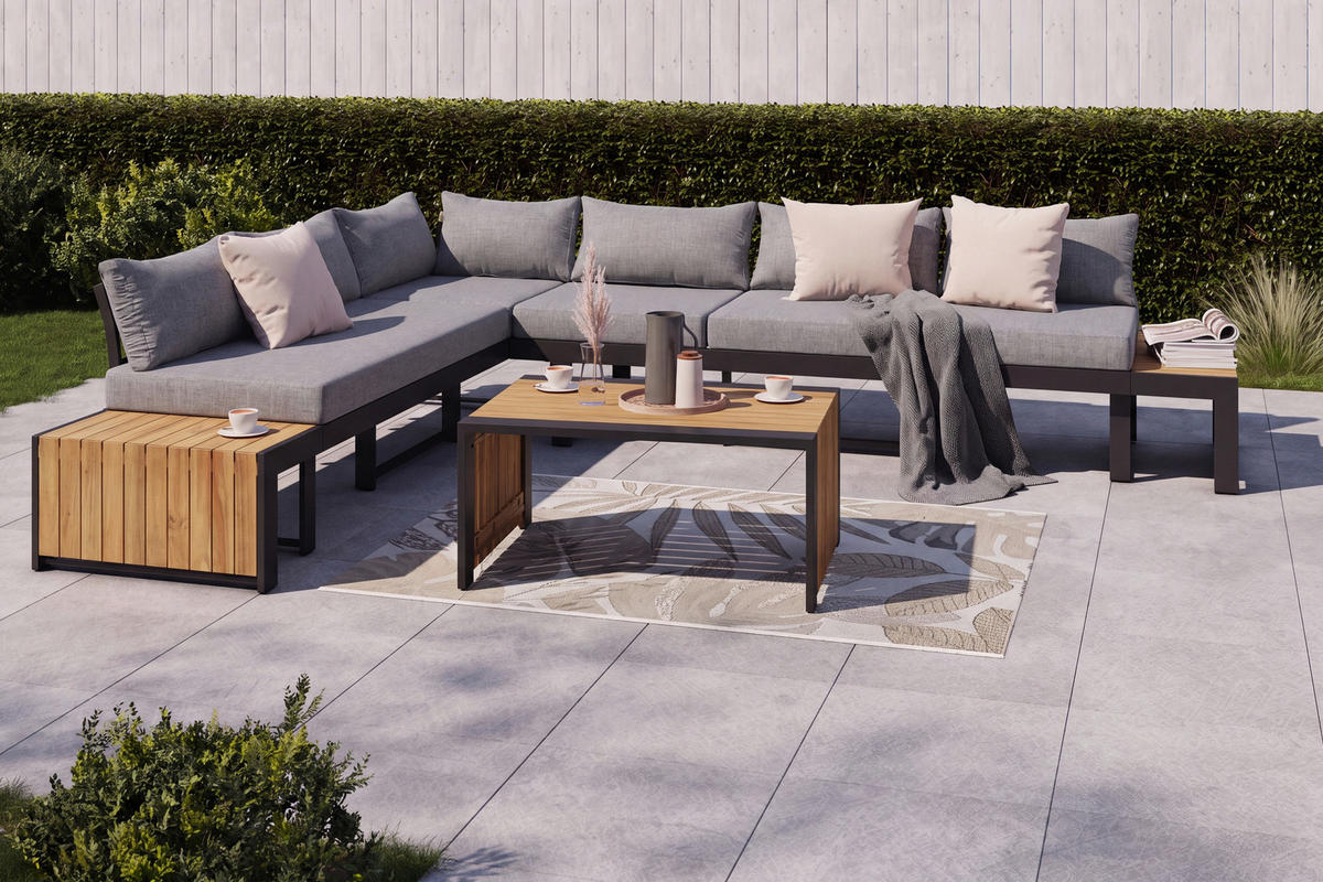 LOUNGEGARNITUR 311/246 cm Akazie Aluminium  - Anthrazit/Grau, Lifestyle, Holz/Textil (311/246cm) - Ambia Garden