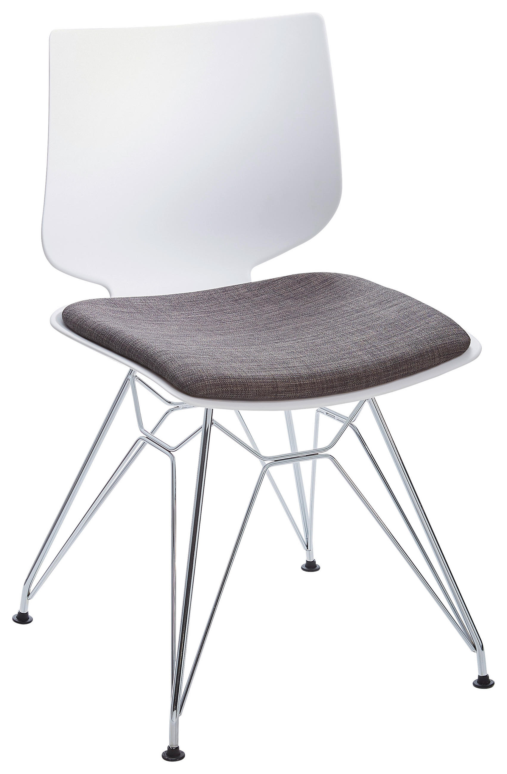 Stuhl in Metall, Kunststoff Anthrazit, Weiß, Chromfarben