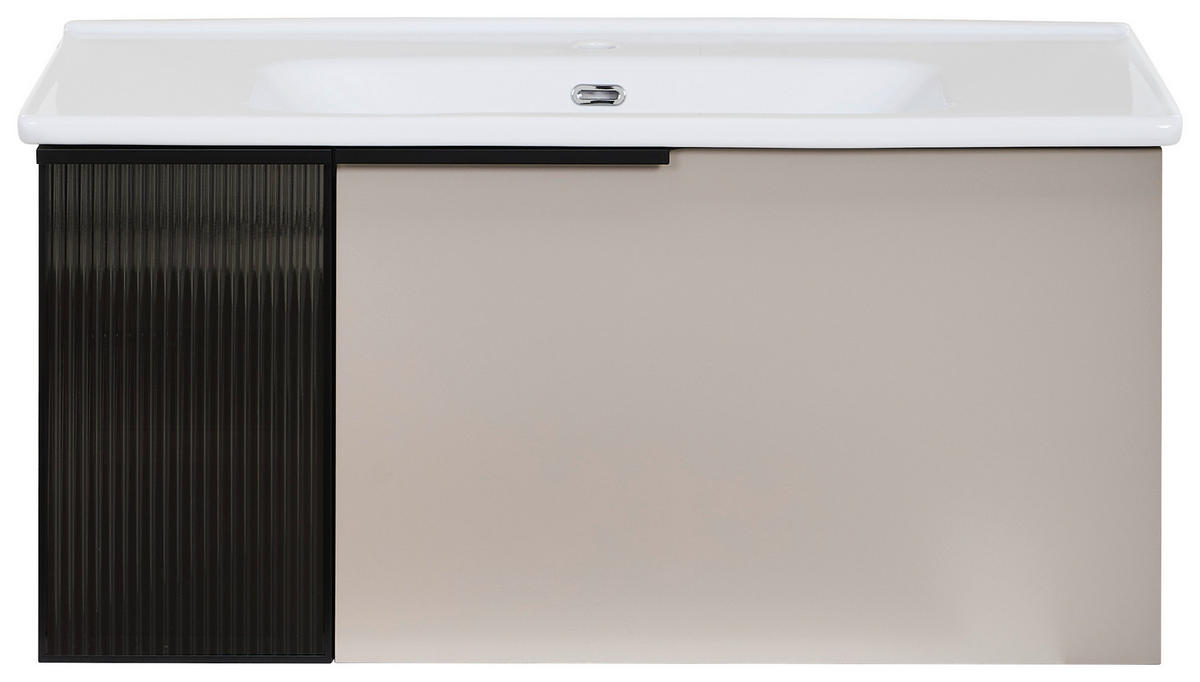 BADEZIMMER 3-teilig  in  - Weiß Hochglanz/Beige, MODERN, Glas/Keramik (100/114/45cm) - MID.YOU