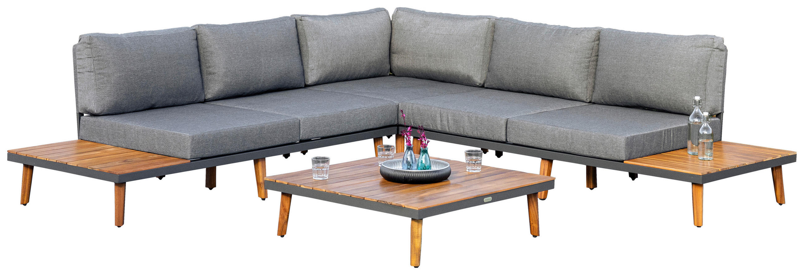 LOUNGEGARNITUR   287,5/28/287,5 cm Akazie Hartholz Aluminium  - Graphitfarben/Braun, KONVENTIONELL, Holz/Textil (287,5/28/287,5cm) - Gardenson