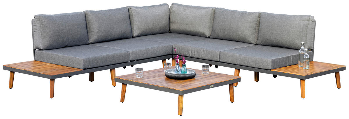 LOUNGEGARNITUR   287,5/28/287,5 cm Akazie Hartholz Aluminium  - Graphitfarben/Braun, KONVENTIONELL, Holz/Textil (287,5/28/287,5cm) - Gardenson