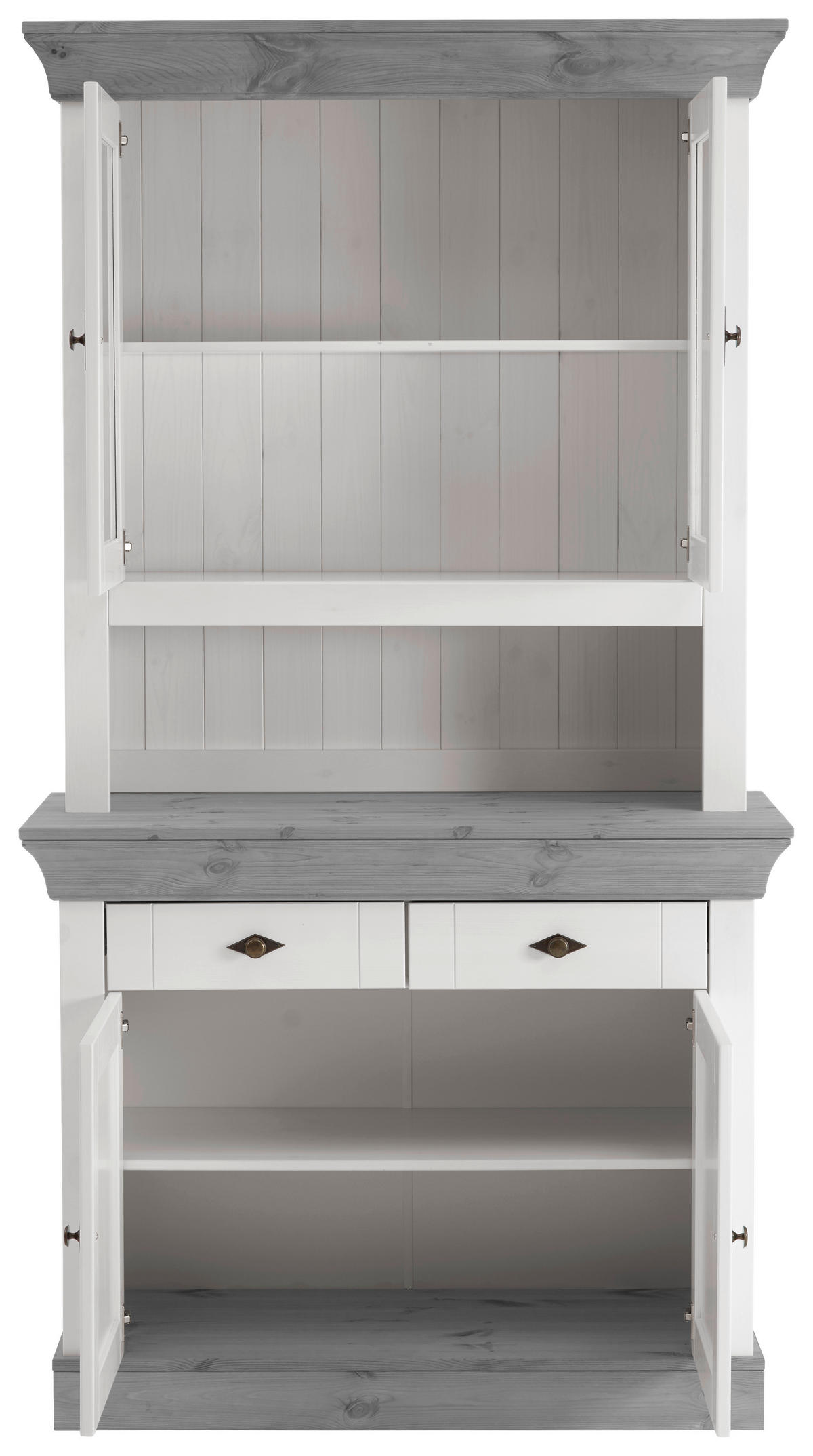 BUFFET 108/197/45 cm  in Grau, Weiß  - Weiß/Grau, ROMANTIK / LANDHAUS, Glas/Holz (108/197/45cm) - Boxxx